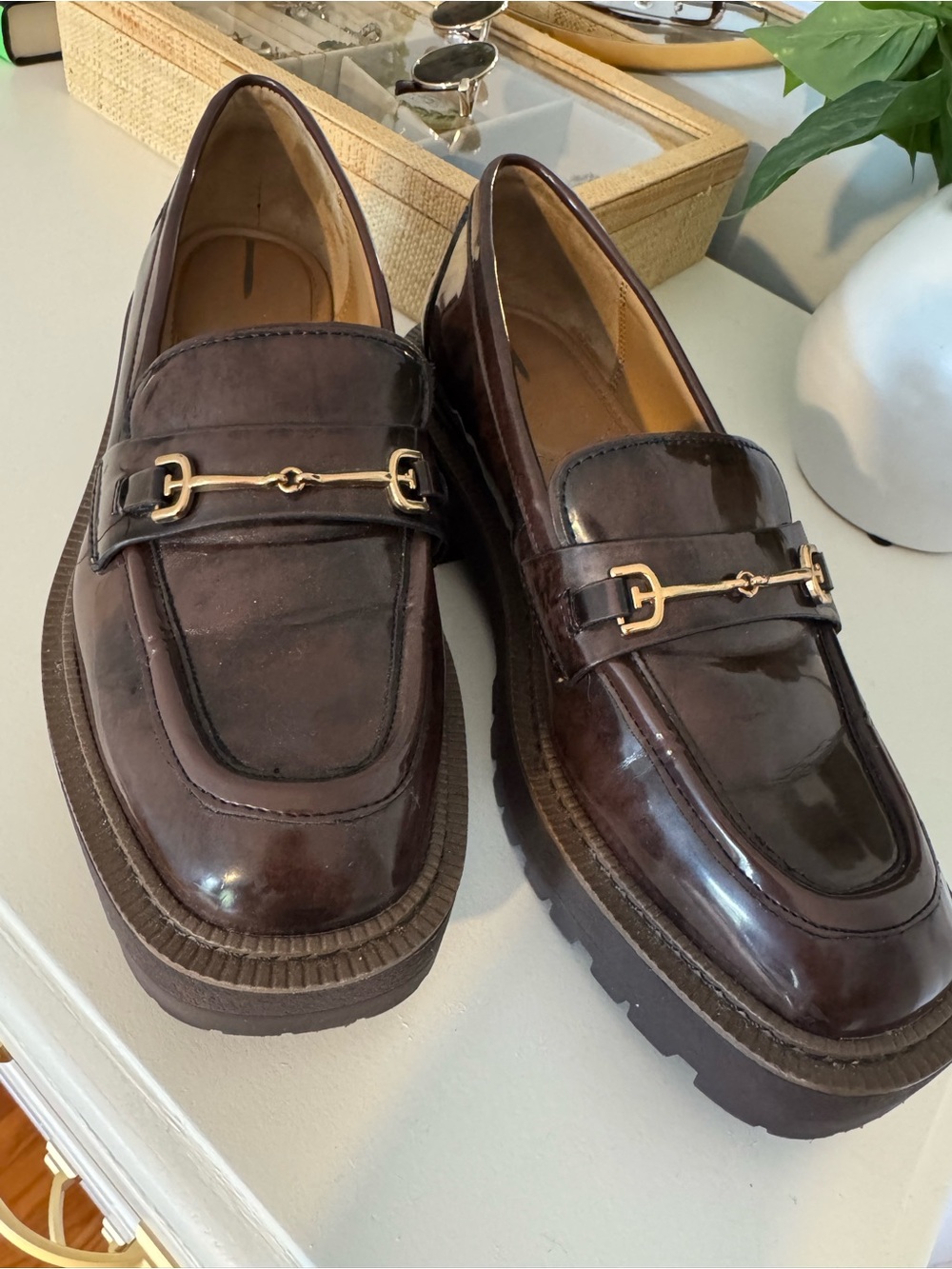 Sam Edelman Leather Laurs Lug Sole Loafer Chestnut Brown Size 7 - Picture 4 of 6